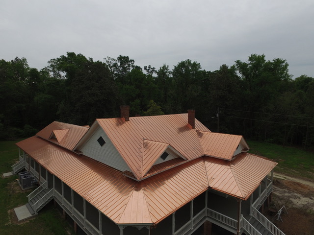 Standing-seam copper roof on the Bond Swamp Visitor Center near Macon, Georgia