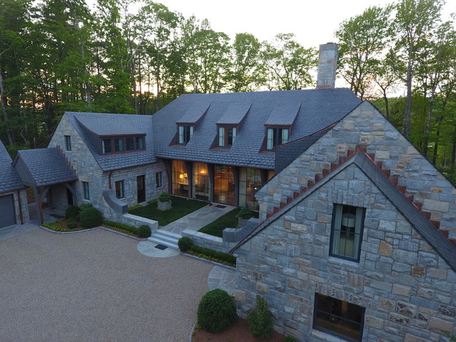 Natural slate roof with copper flashing