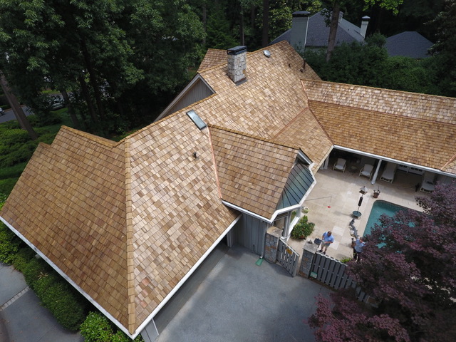 Hand-split cedar shake roof on an Atlanta residence