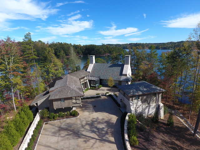 Graduated natural slate and copper roof on a lakeside home at Lake Keowee, South Carolina