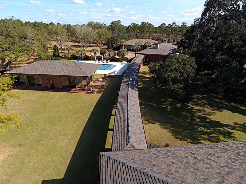 Aerial view of tile roofs on a South Georgia plantation estate
